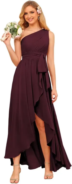 Miao Duo Women's One Shoulder Bridesmaid Dresses High Low Chiffon Evening Formal Gown with Pockets YZTS015