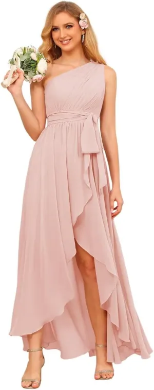 Miao Duo Women's One Shoulder Bridesmaid Dresses High Low Chiffon Evening Formal Gown with Pockets YZTS015