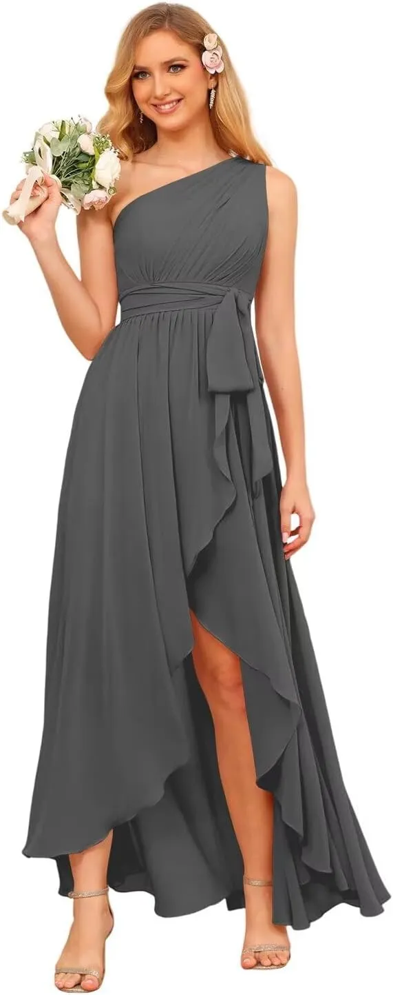 Miao Duo Women's One Shoulder Bridesmaid Dresses High Low Chiffon Evening Formal Gown with Pockets YZTS015