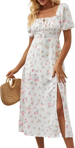 Milk Maid Dress for Women Plus Size Summer Floral Cottagecore Corset Midi Dresses Elegant Classy Tea Party Dress