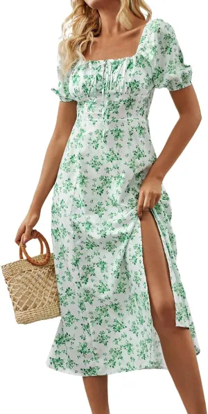 Milk Maid Dress for Women Plus Size Summer Floral Cottagecore Corset Midi Dresses Elegant Classy Tea Party Dress