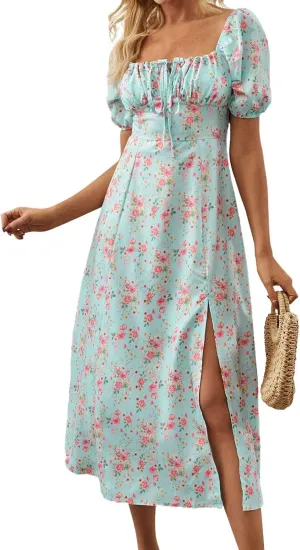 Milk Maid Dress for Women Plus Size Summer Floral Cottagecore Corset Midi Dresses Elegant Classy Tea Party Dress