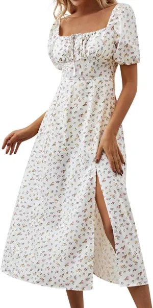 Milk Maid Dress for Women Plus Size Summer Floral Cottagecore Corset Midi Dresses Elegant Classy Tea Party Dress