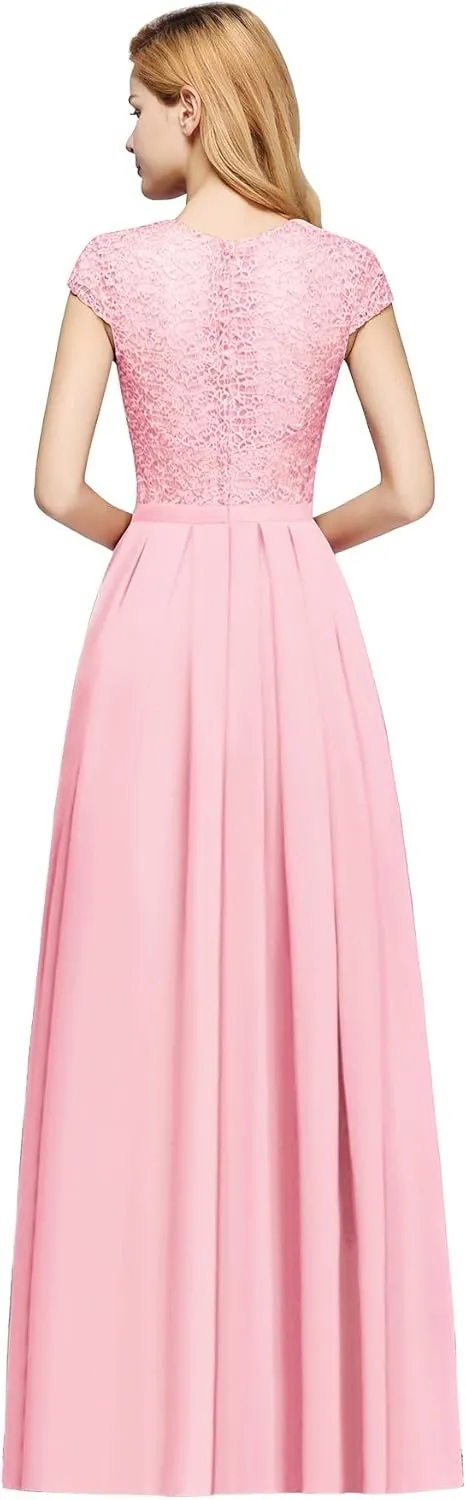 MisShow Cap Sleeve Prom Formal Dress for Women Long Evening Ball Gown