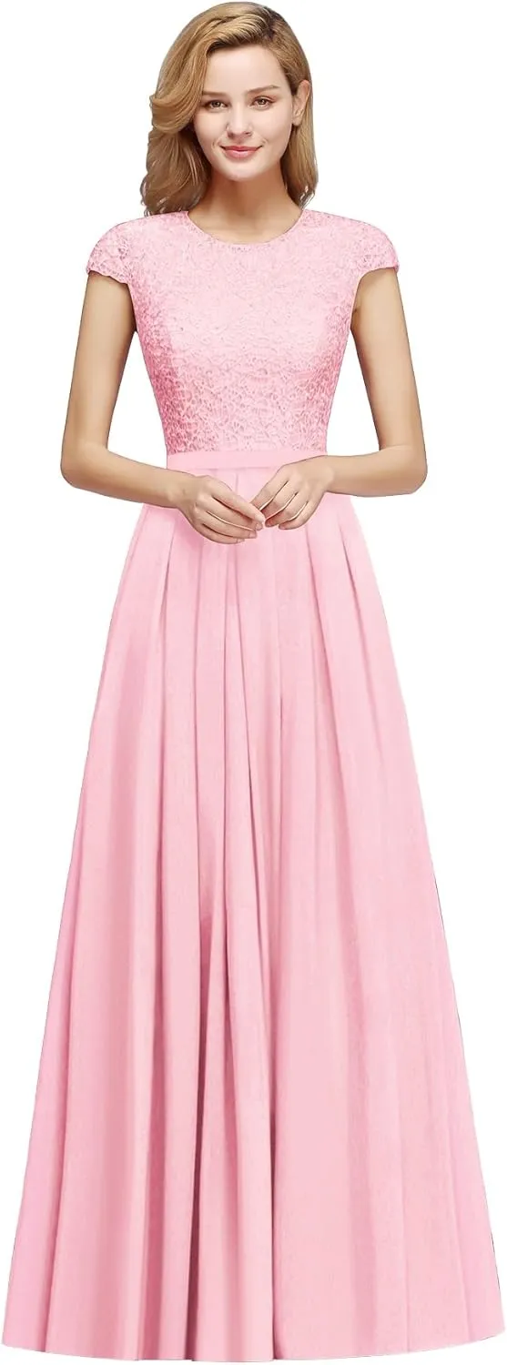 MisShow Cap Sleeve Prom Formal Dress for Women Long Evening Ball Gown