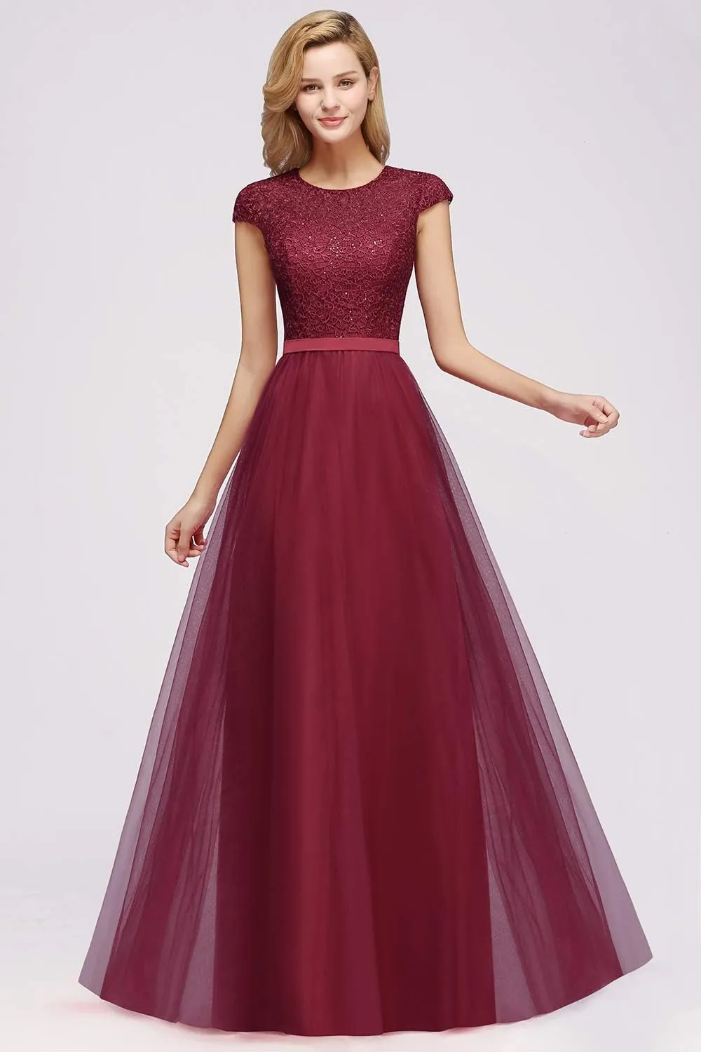 MisShow Cap Sleeve Prom Formal Dress for Women Long Evening Ball Gown