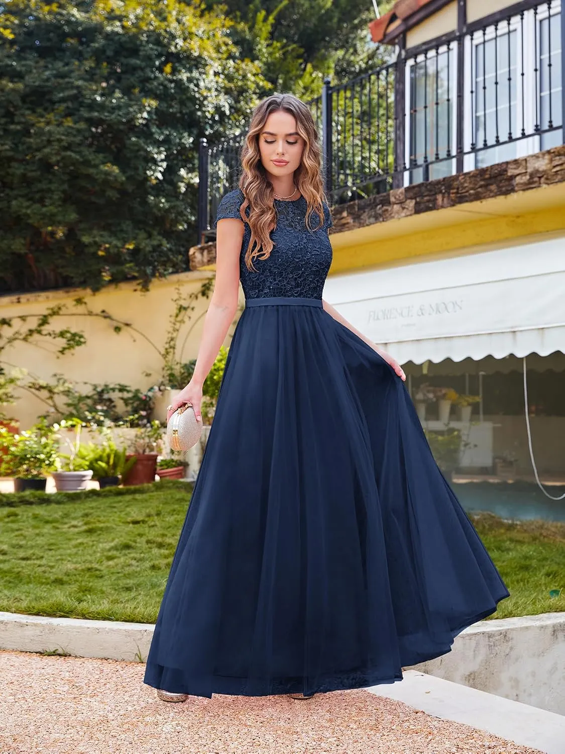 MisShow Cap Sleeve Prom Formal Dress for Women Long Evening Ball Gown