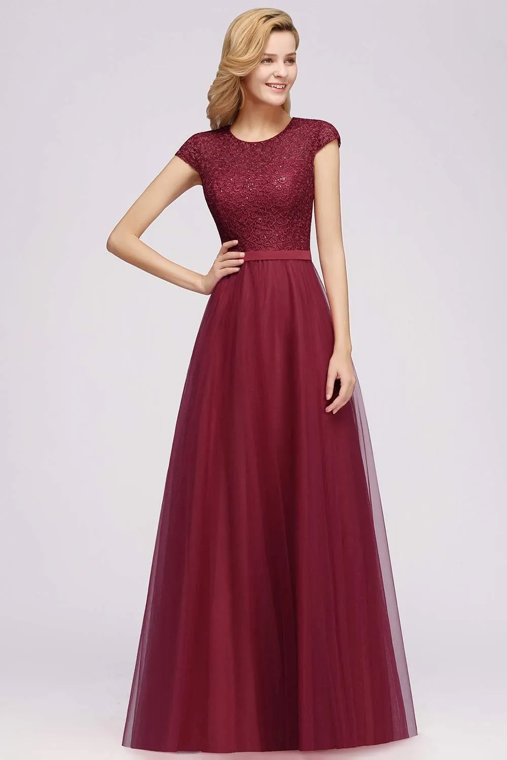 MisShow Cap Sleeve Prom Formal Dress for Women Long Evening Ball Gown