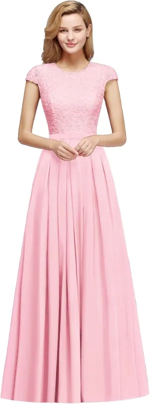 MisShow Cap Sleeve Prom Formal Dress for Women Long Evening Ball Gown