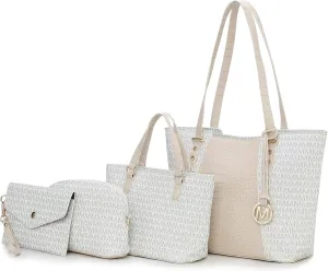 MKF Collection Tote Bag for Women, Shoulder Handbag & Wristlet Pouch Purse Top Handle Vegan Leather 4Pcs Set Pocketbook
