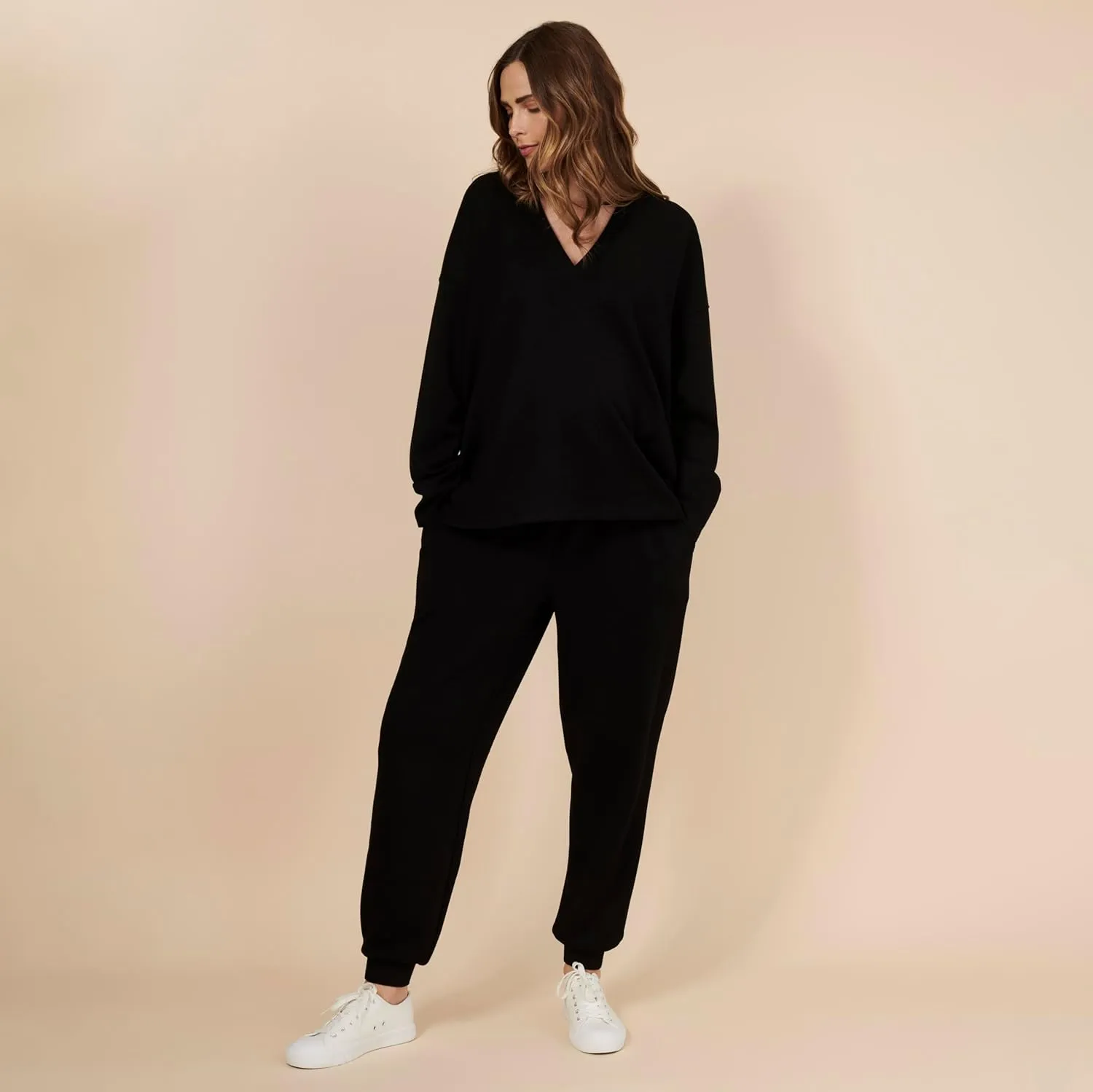 Motherhood Maternity Women's Long Sleeve V-Neck Scuba Pullover Nursing Hoodie