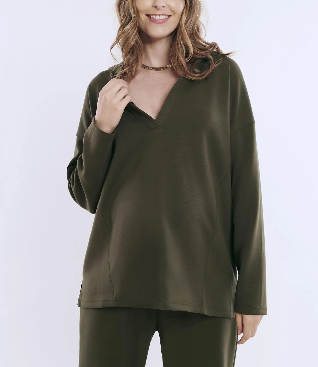 Motherhood Maternity Women's Long Sleeve V-Neck Scuba Pullover Nursing Hoodie