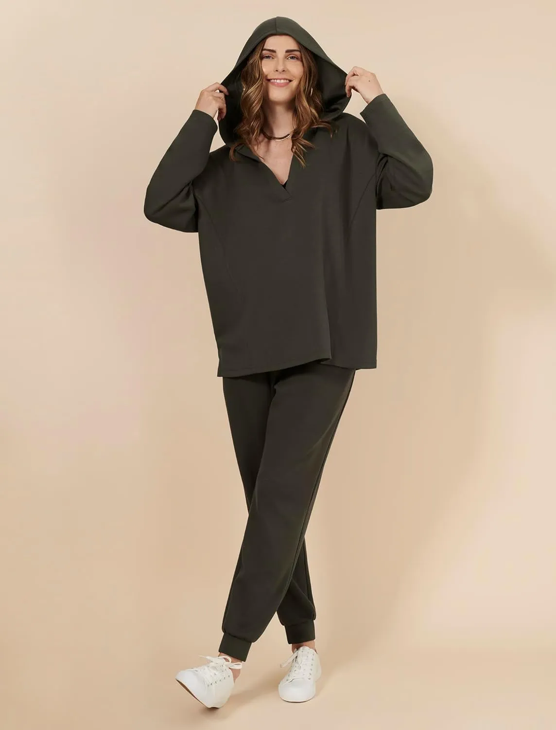 Motherhood Maternity Women's Long Sleeve V-Neck Scuba Pullover Nursing Hoodie