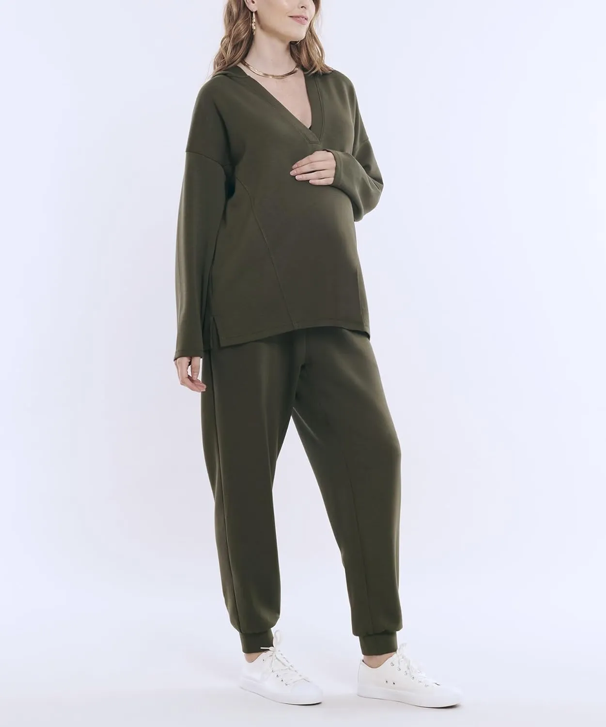 Motherhood Maternity Women's Long Sleeve V-Neck Scuba Pullover Nursing Hoodie