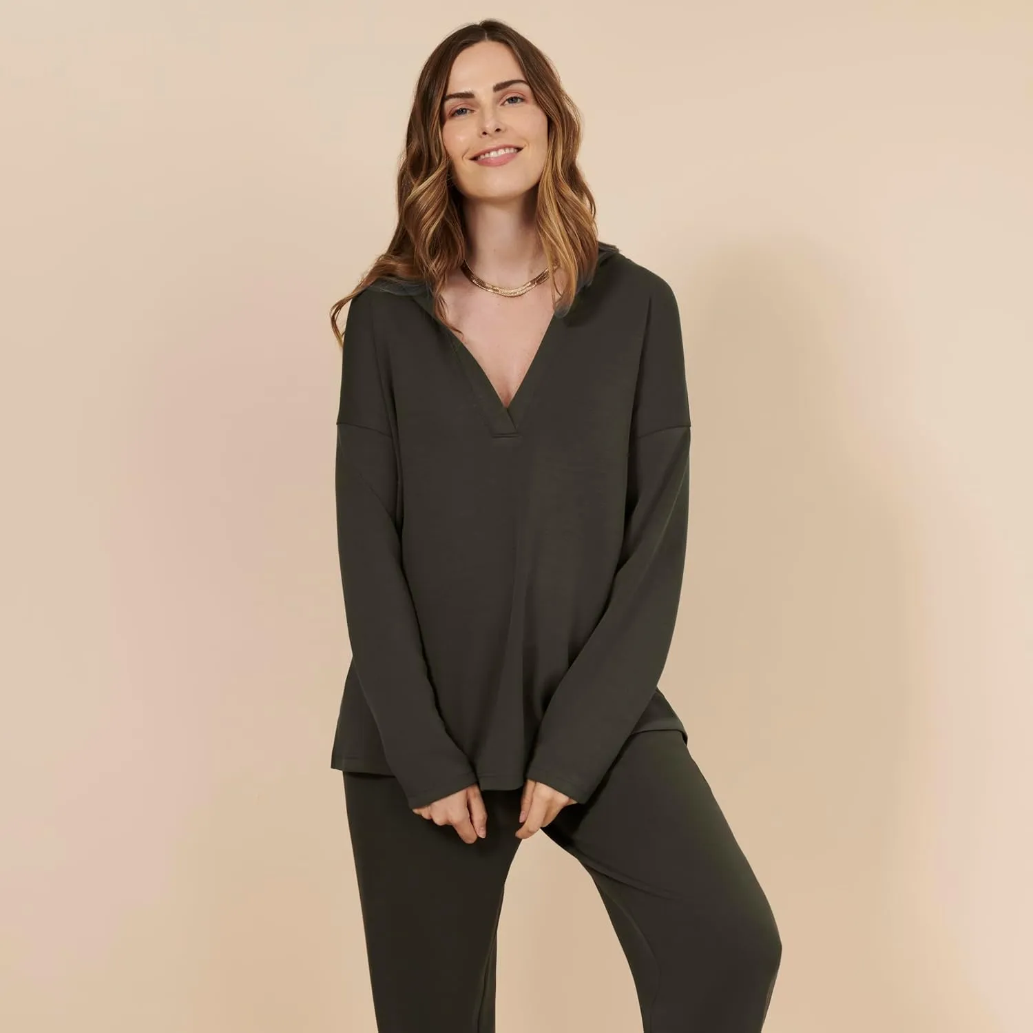 Motherhood Maternity Women's Long Sleeve V-Neck Scuba Pullover Nursing Hoodie