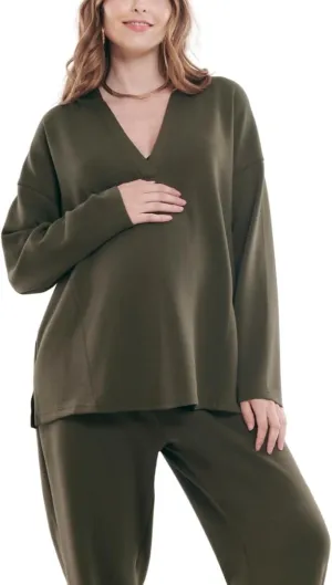 Motherhood Maternity Women's Long Sleeve V-Neck Scuba Pullover Nursing Hoodie