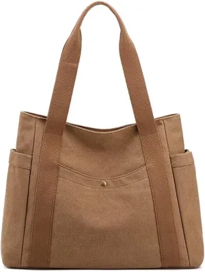 Mudono Canvas Tote Bag for Women Vintage Shoulder Purse Large Shopping Top Handle Bag Daily Work Handbag