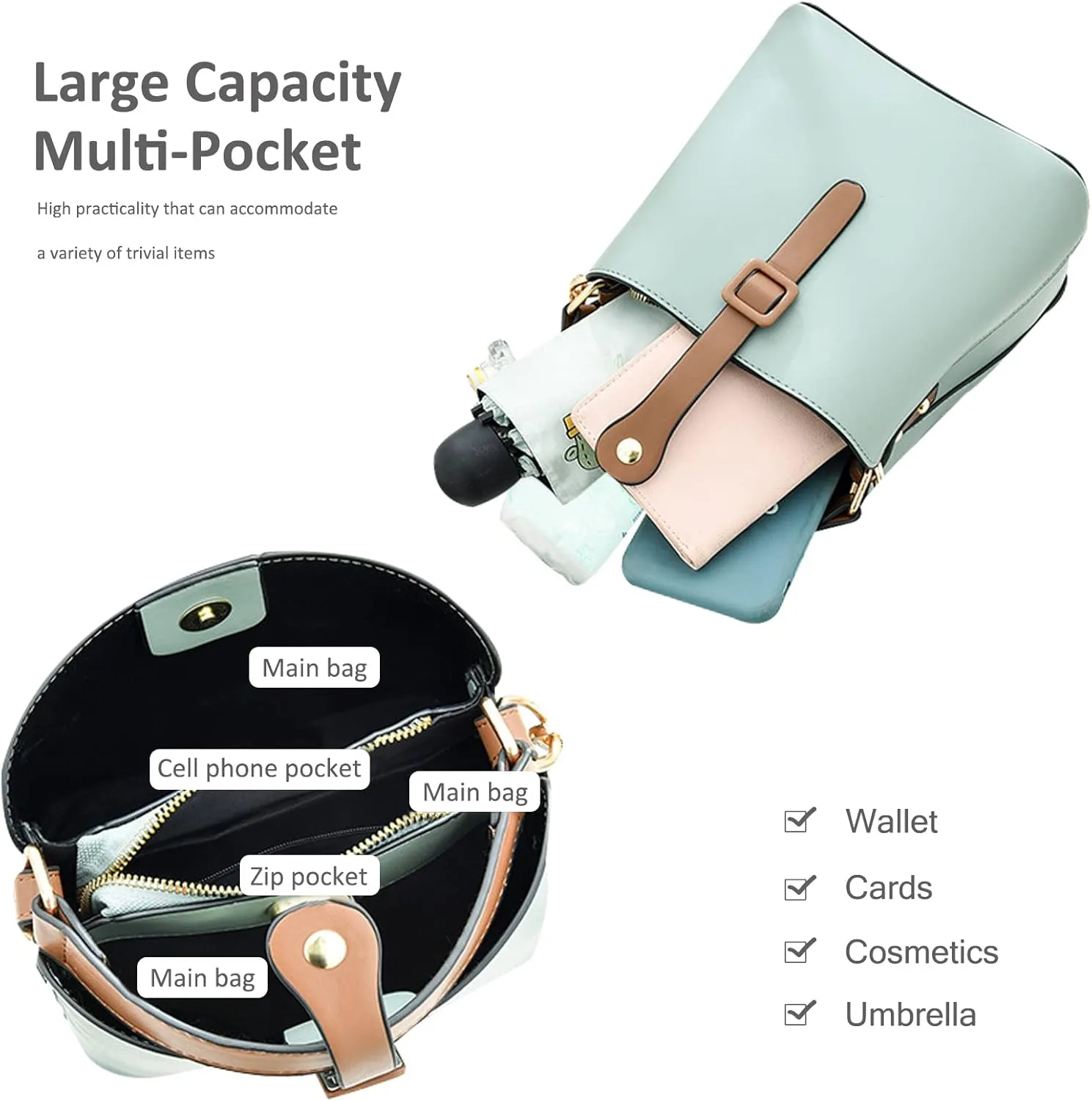 NICOLE & DORIS Bucket Bag Purses for Women Crossbody Bag Small Handbags & Shoulder Bags PU Leather Top Handle Clutch Bag