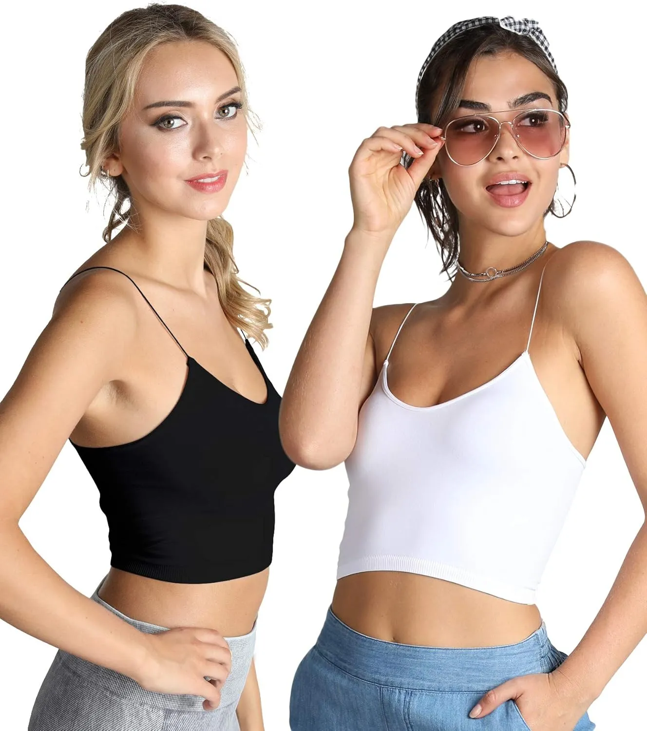 NIKIBIKI Women Seamless Spaghetti Strap Crop Top Cami, Made in U.S.A, One Size