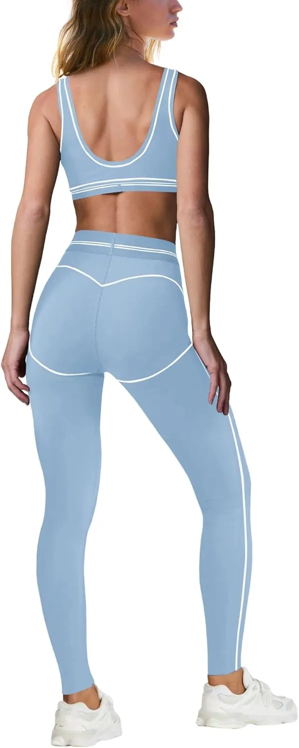 Nirovien Womens 2 Piece Workout Sets Gym Outfits Yoga Clothes Cropped Tank Tops and Activewear Leggings Set