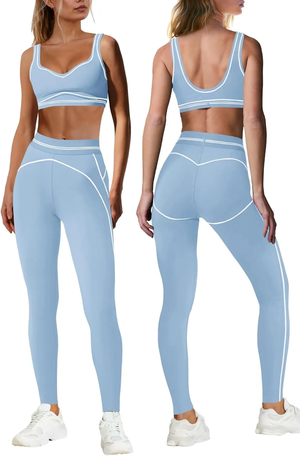 Nirovien Womens 2 Piece Workout Sets Gym Outfits Yoga Clothes Cropped Tank Tops and Activewear Leggings Set