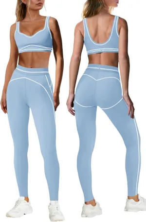 Nirovien Womens 2 Piece Workout Sets Gym Outfits Yoga Clothes Cropped Tank Tops and Activewear Leggings Set