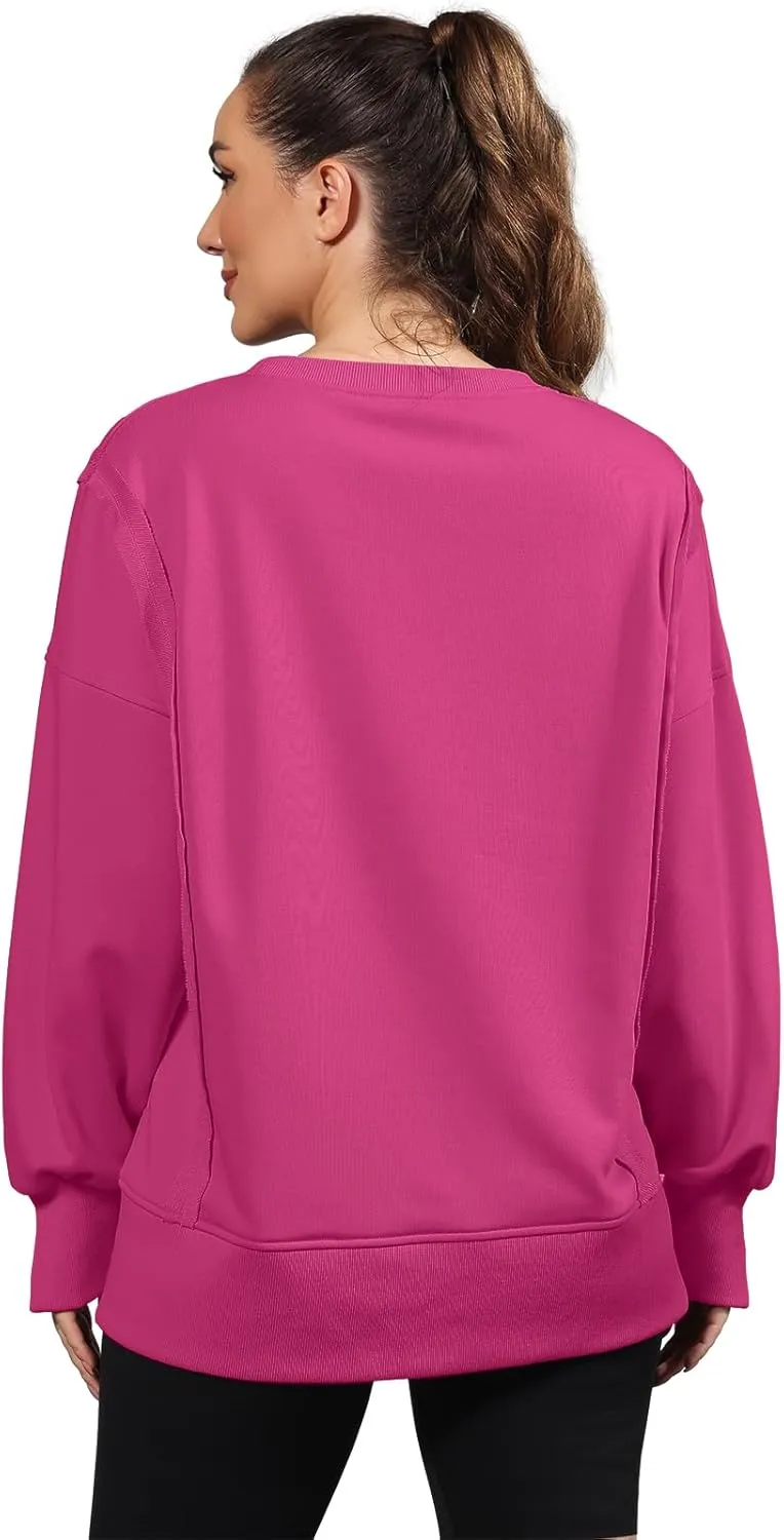 Nirovien Womens Oversized Crewneck Sweatshirt Side Slit Long Sleeve Pullover Slouchy Fit Tops