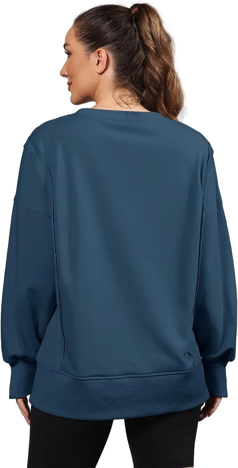Nirovien Womens Oversized Crewneck Sweatshirt Side Slit Long Sleeve Pullover Slouchy Fit Tops