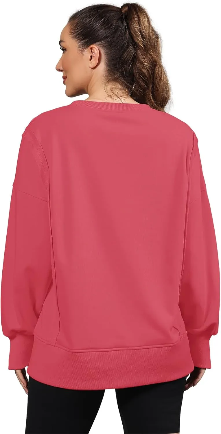 Nirovien Womens Oversized Crewneck Sweatshirt Side Slit Long Sleeve Pullover Slouchy Fit Tops