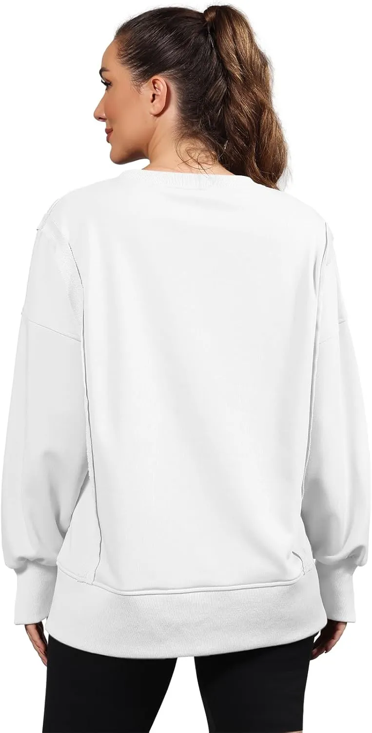 Nirovien Womens Oversized Crewneck Sweatshirt Side Slit Long Sleeve Pullover Slouchy Fit Tops