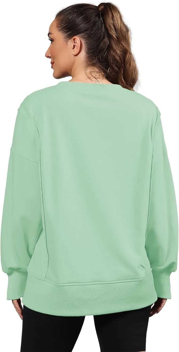 Nirovien Womens Oversized Crewneck Sweatshirt Side Slit Long Sleeve Pullover Slouchy Fit Tops