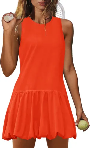 Nirovien Womens Tennis Dress Workout Athletic Dresses with Shorts Bubble Golf Outfits with Pockets Activewear