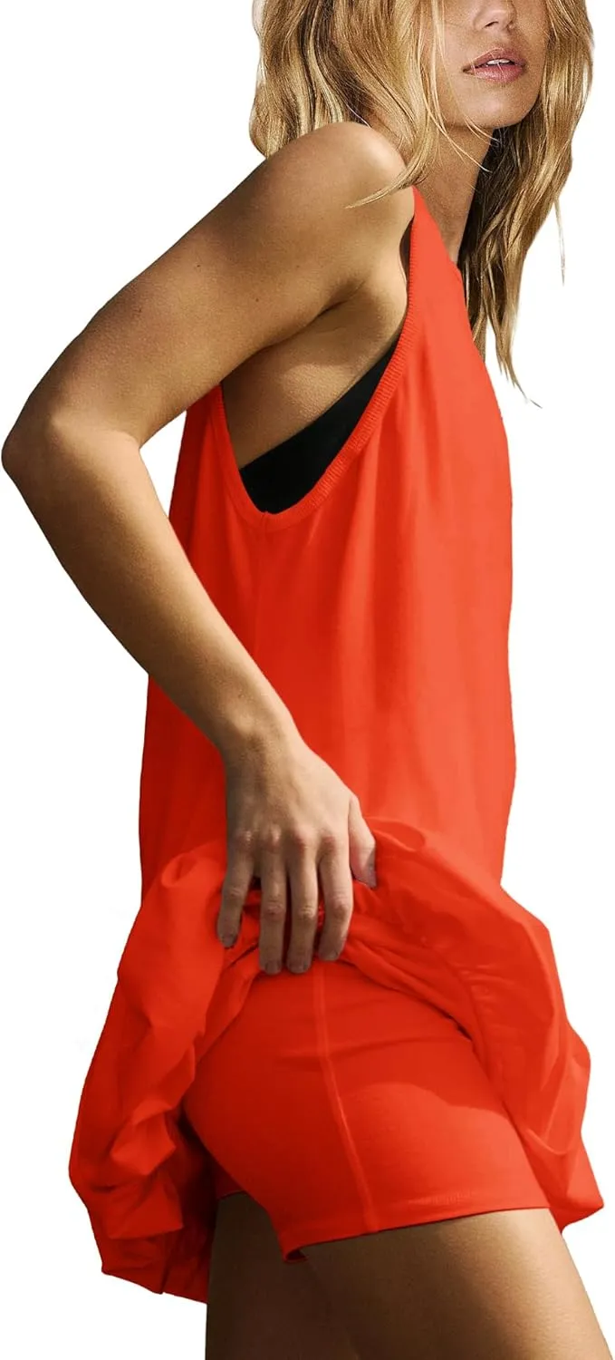 Nirovien Womens Tennis Dress Workout Athletic Dresses with Shorts Bubble Golf Outfits with Pockets Activewear