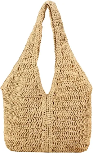 Obosoyo Summer Straw Tote Bag Women Paper Rope Weave Beach Vacation Shoulder Bag