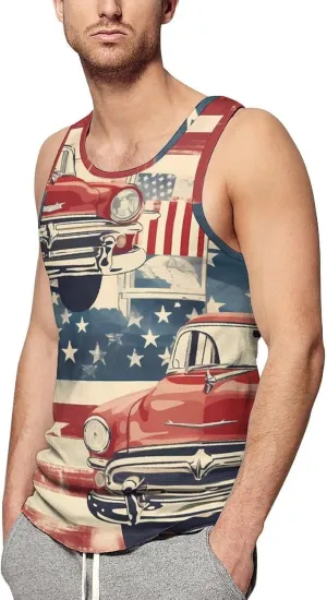Old Trucks U.S.Flag Mens Tank Top Undershirt Sleeveless Gym Vest Workout T-Shirts