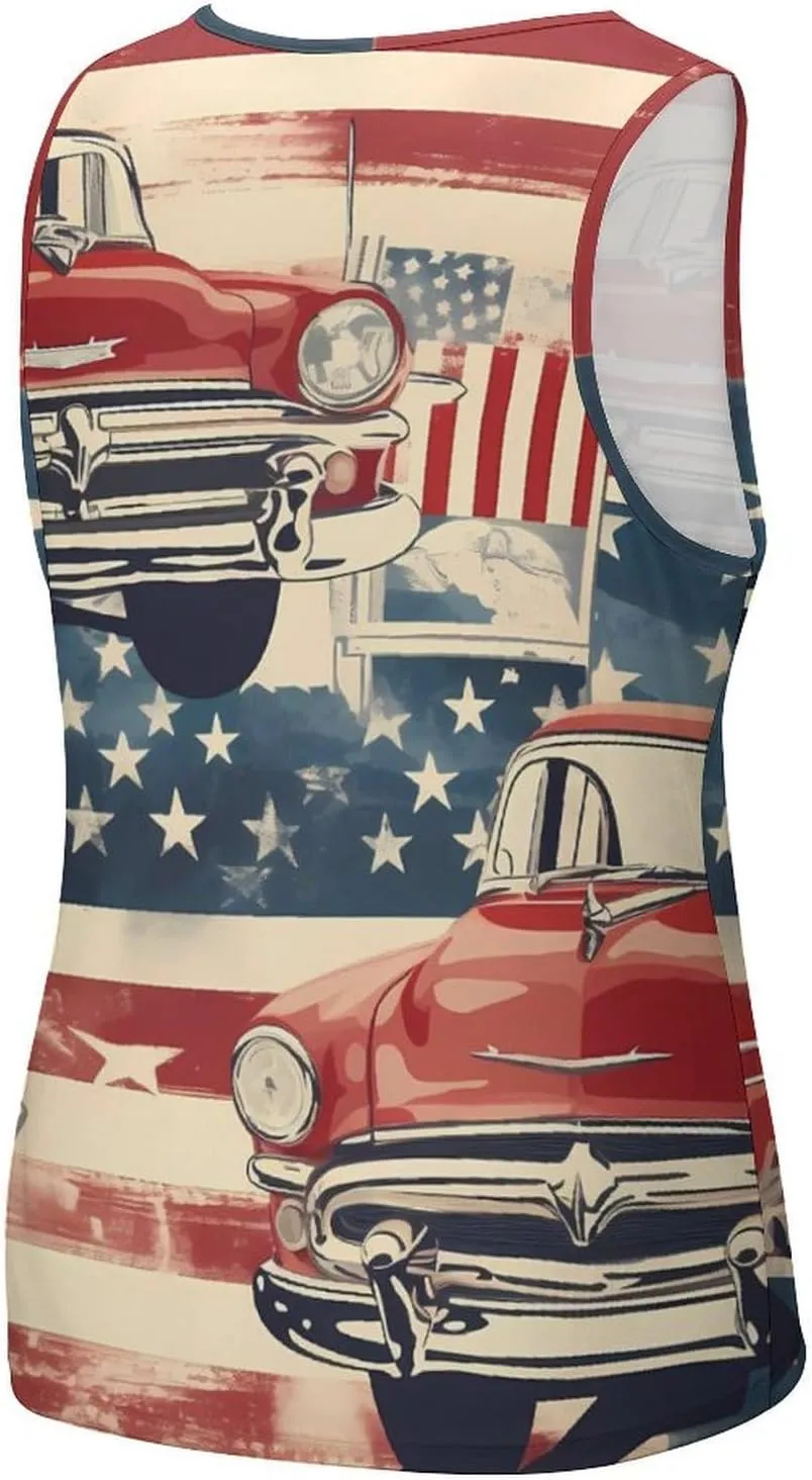 Old Trucks U.S.Flag Mens Tank Top Undershirt Sleeveless Gym Vest Workout T-Shirts
