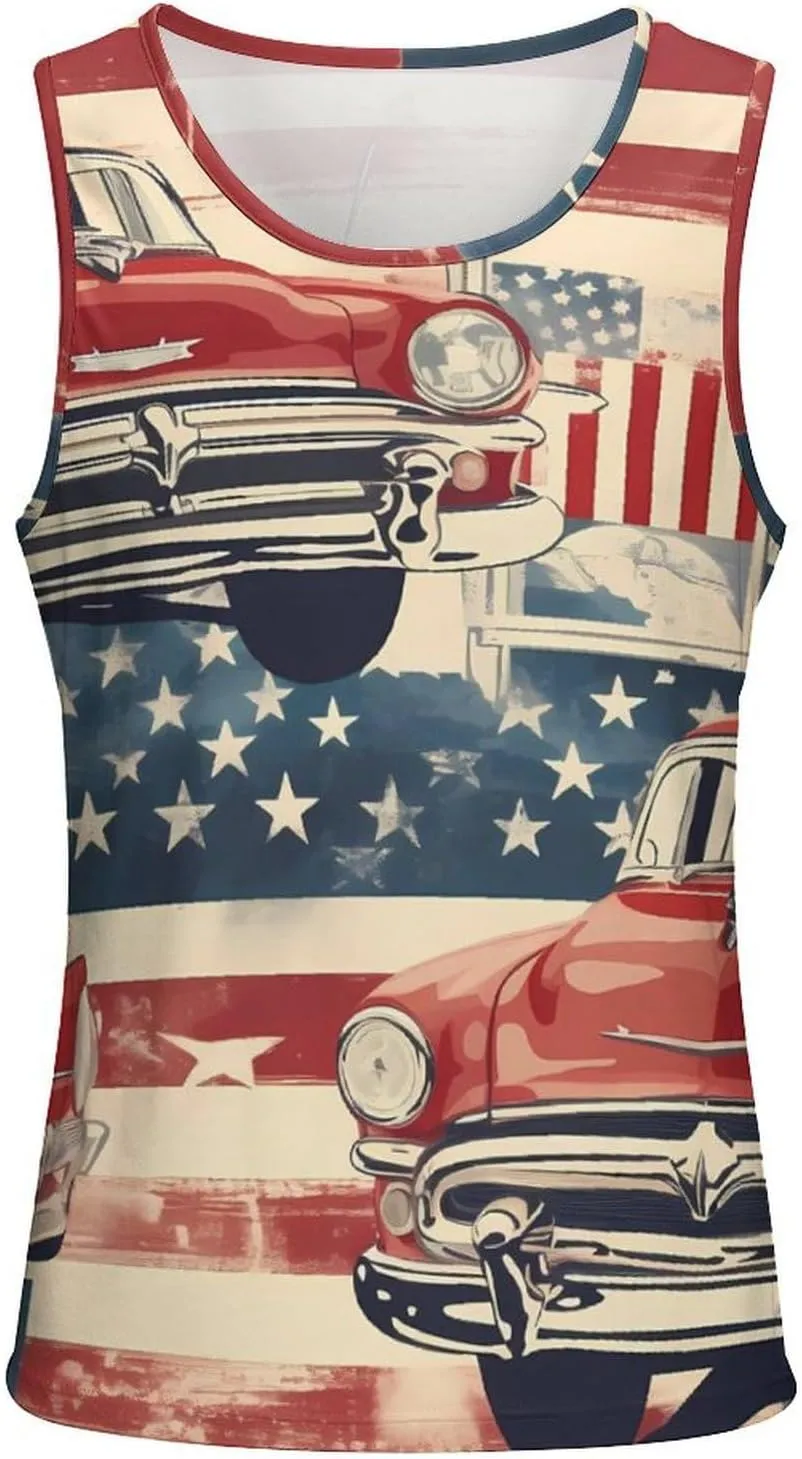 Old Trucks U.S.Flag Mens Tank Top Undershirt Sleeveless Gym Vest Workout T-Shirts