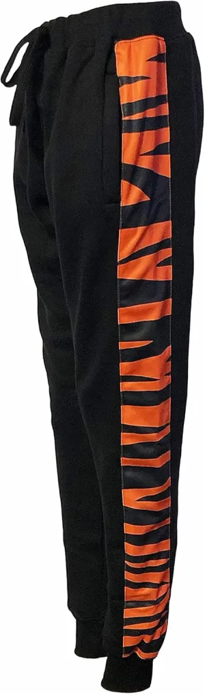 Orange and Black Tiger Stripe Men's Fleece Jogger Pant