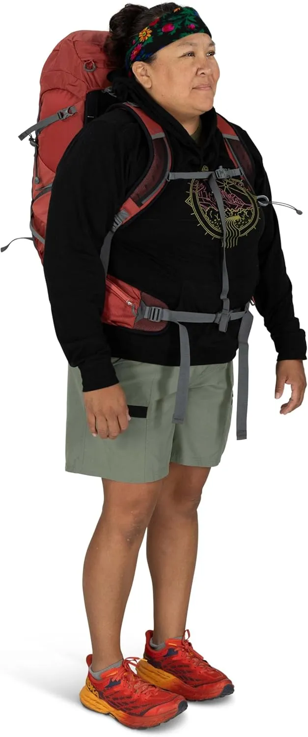 Osprey Tempest 33L Women's Lightweight Hiking Backpack with Hipbelt, Red Pampas/Coal Grey, Extended Fit