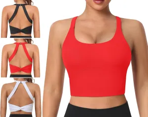 Padded Sports Bras for Women - Strappy Spaghetti Strap Workout Criss Cross Tank Tops Sets (3 Pack)