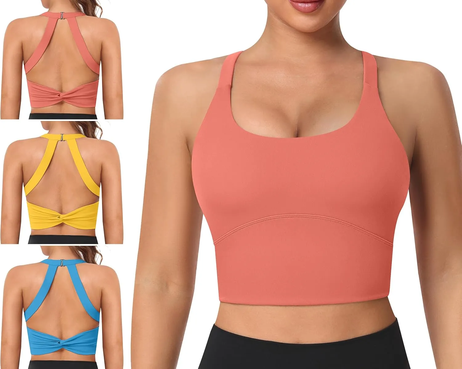 Padded Sports Bras for Women - Strappy Spaghetti Strap Workout Criss Cross Tank Tops Sets (3 Pack)