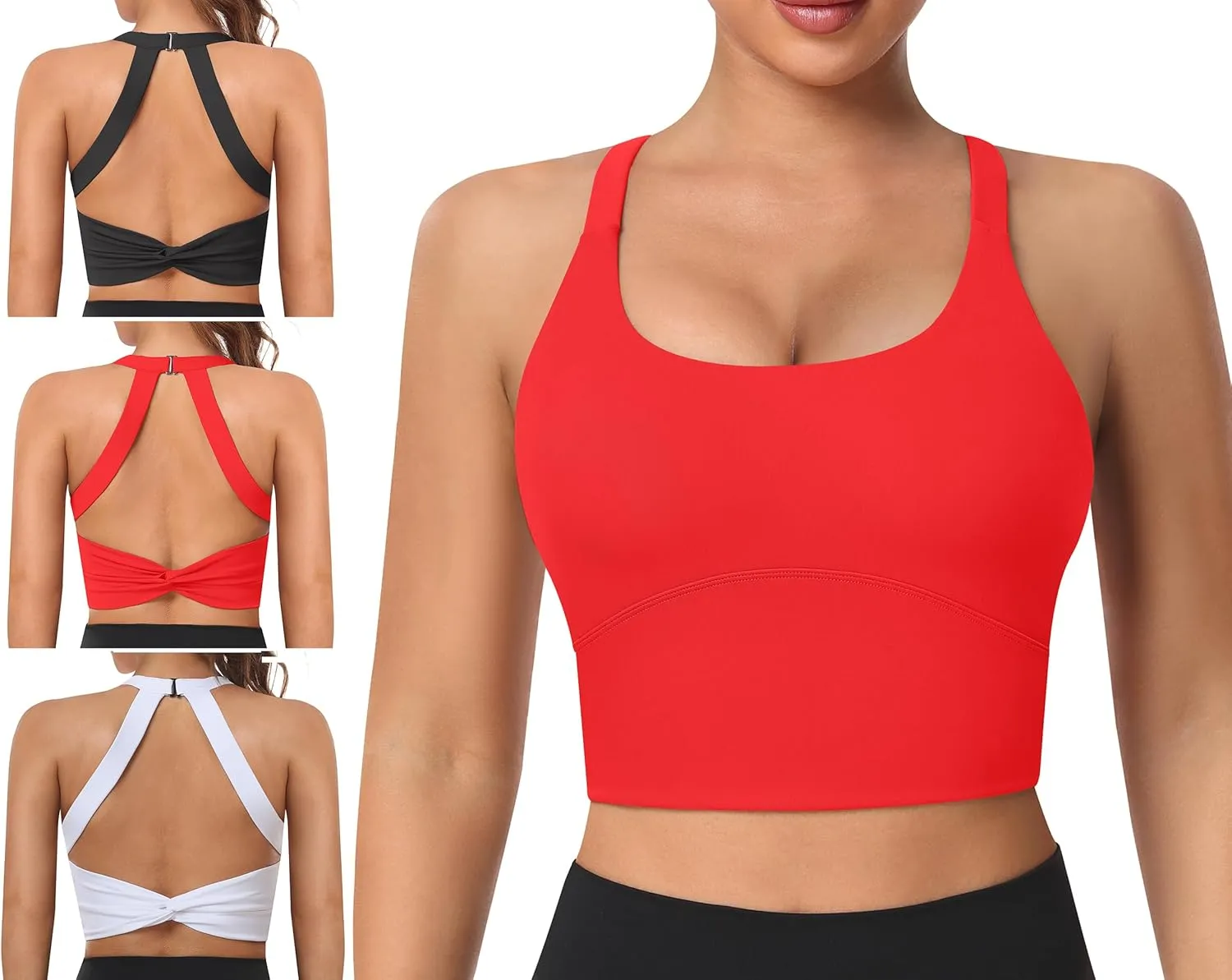 Padded Sports Bras for Women - Strappy Spaghetti Strap Workout Criss Cross Tank Tops Sets (3 Pack)