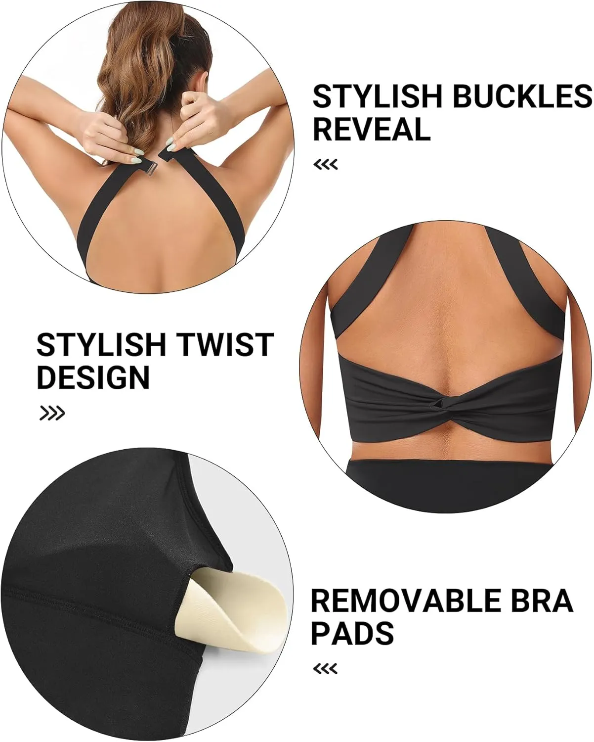 Padded Sports Bras for Women - Strappy Spaghetti Strap Workout Criss Cross Tank Tops Sets (3 Pack)