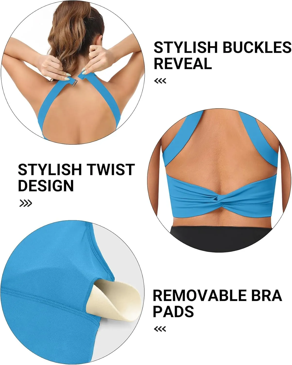 Padded Sports Bras for Women - Strappy Spaghetti Strap Workout Criss Cross Tank Tops Sets (3 Pack)