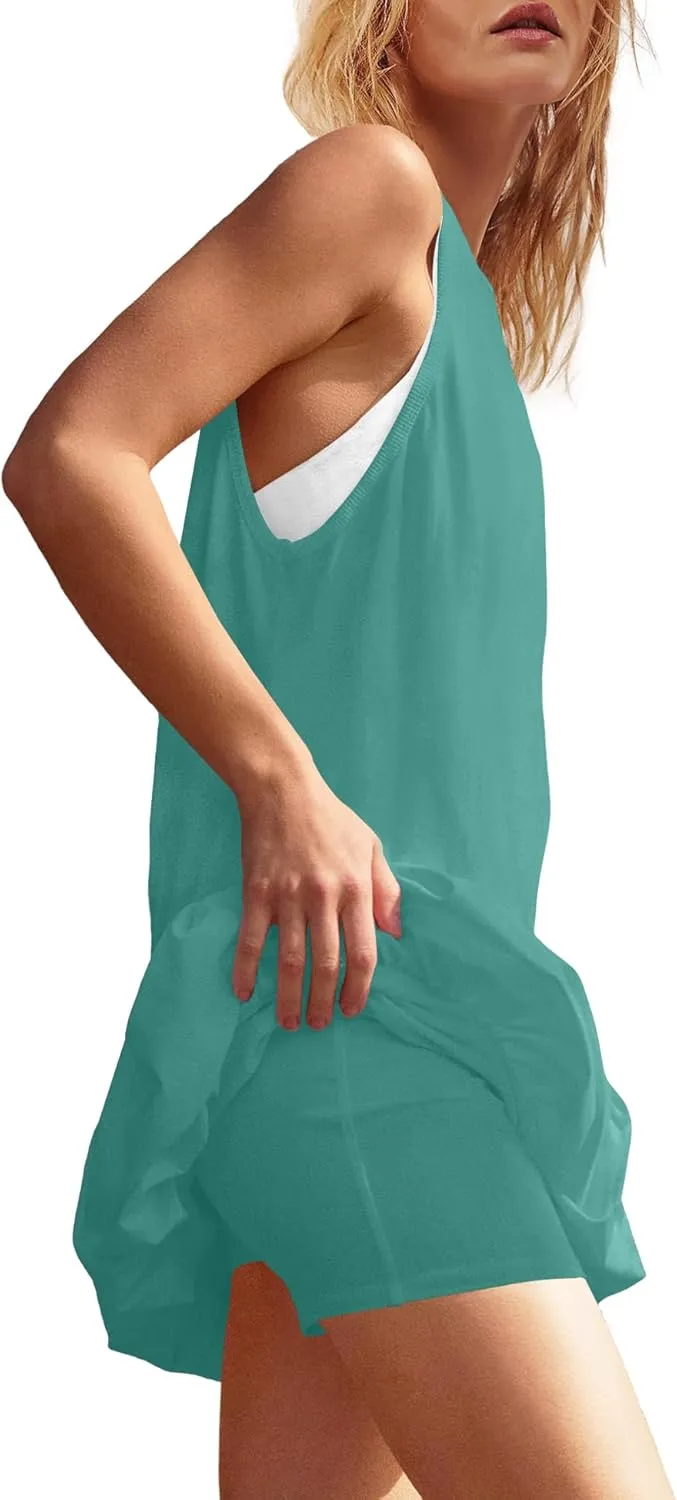 Panadila Womens Bubble Tennis Dress with Shorts Workout Athletic Dress Golf Outfits Backless Casual Activewear with Pockets