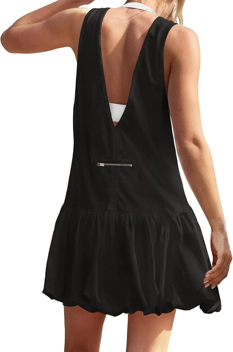 Panadila Womens Bubble Tennis Dress with Shorts Workout Athletic Dress Golf Outfits Backless Casual Activewear with Pockets
