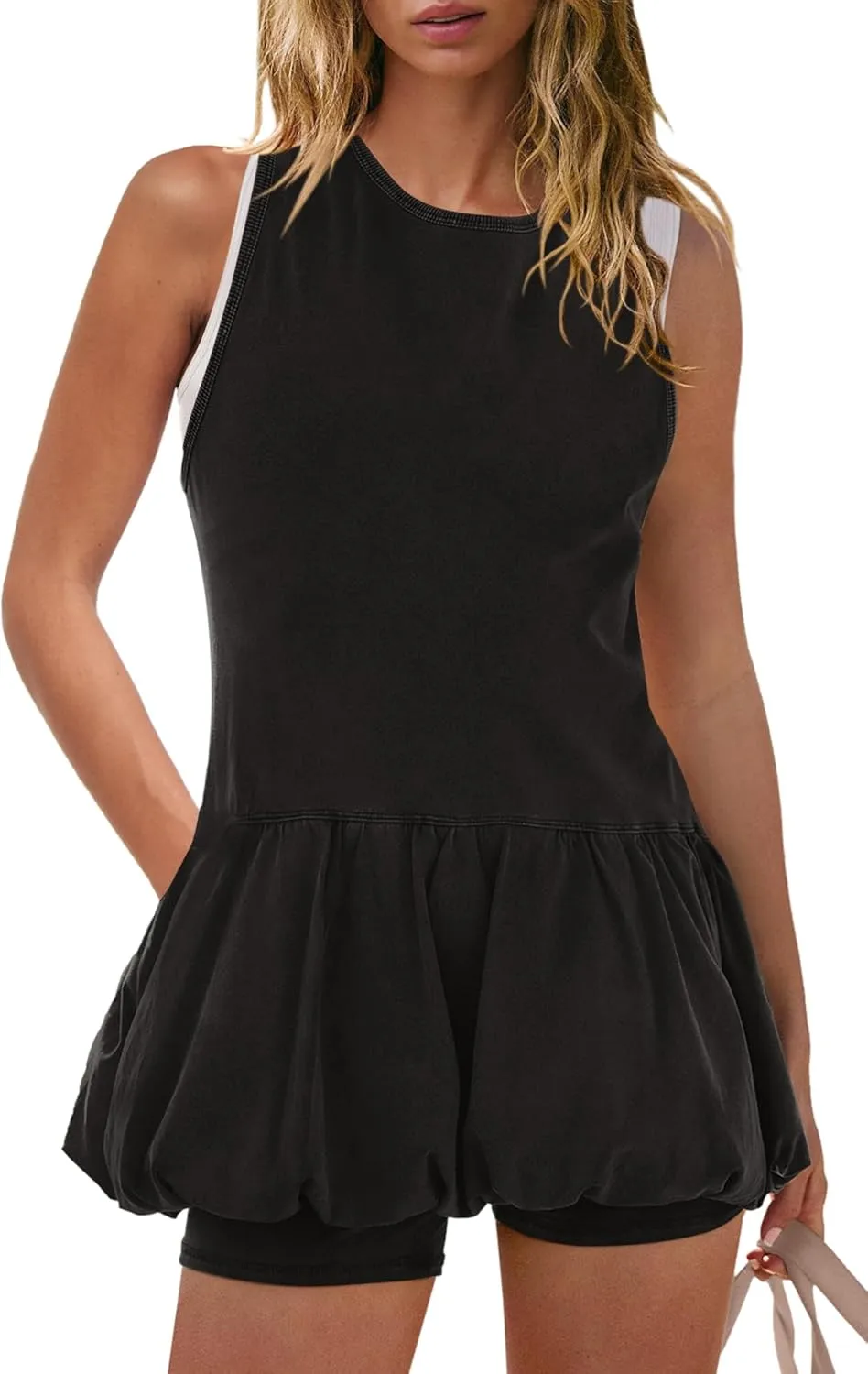 Panadila Womens Bubble Tennis Dress with Shorts Workout Athletic Dress Golf Outfits Backless Casual Activewear with Pockets