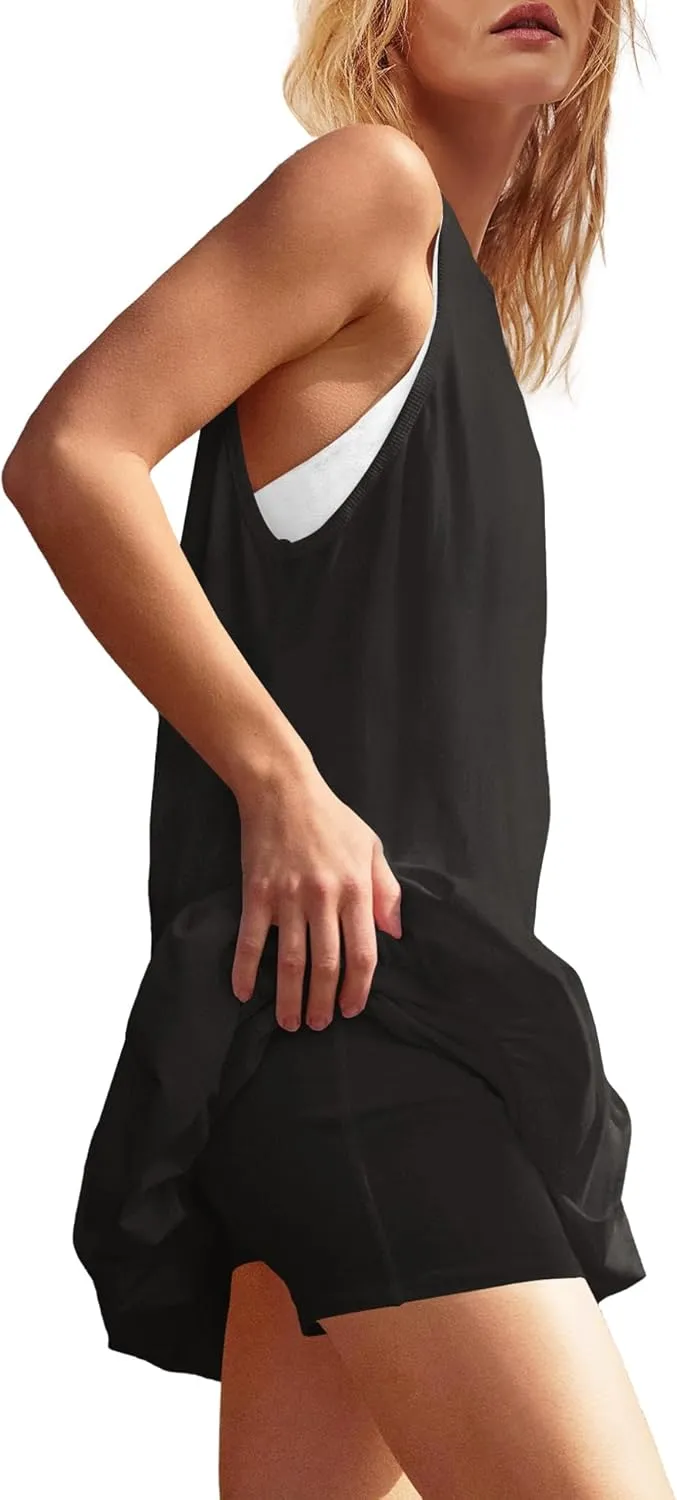 Panadila Womens Bubble Tennis Dress with Shorts Workout Athletic Dress Golf Outfits Backless Casual Activewear with Pockets