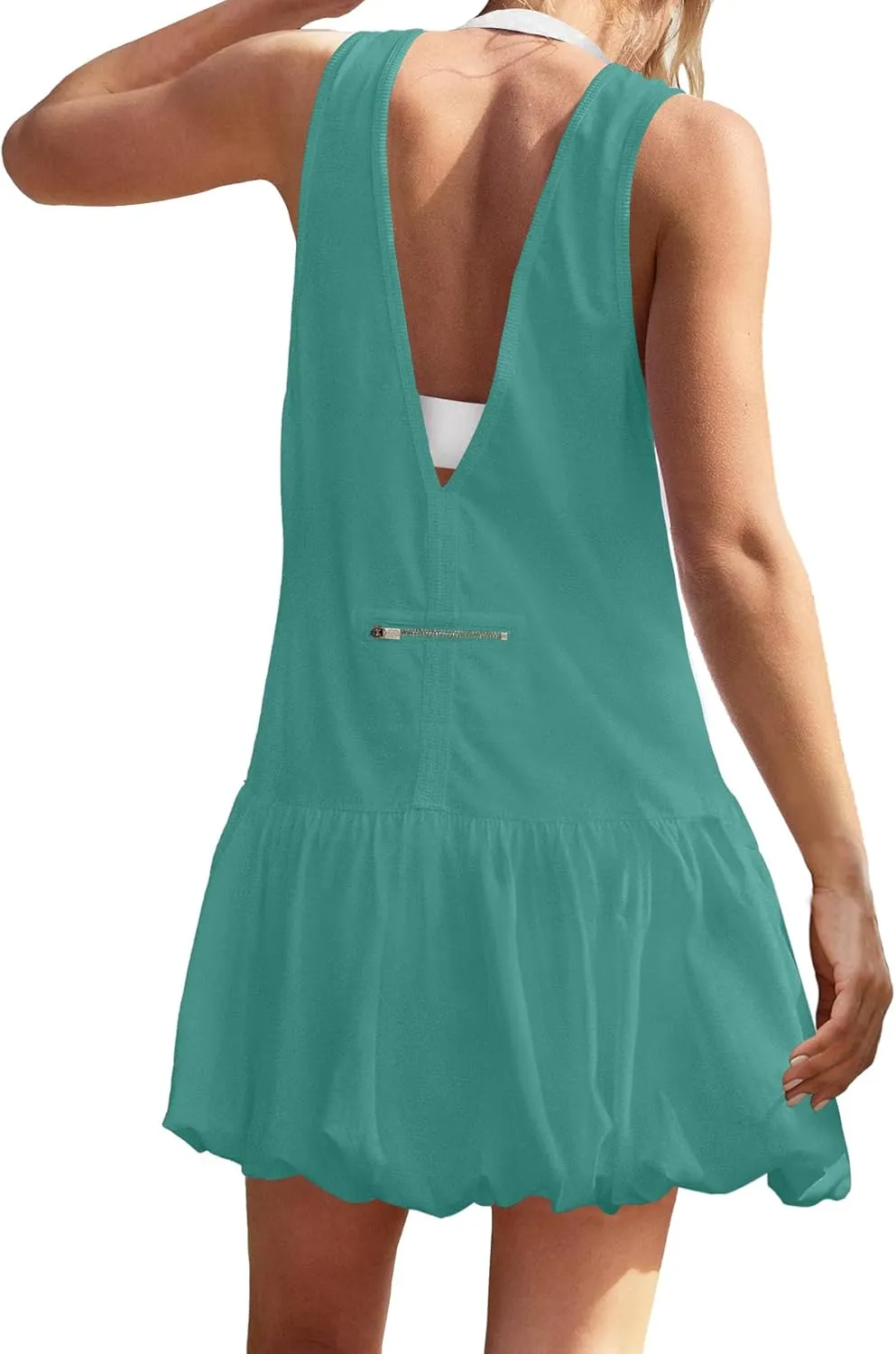 Panadila Womens Bubble Tennis Dress with Shorts Workout Athletic Dress Golf Outfits Backless Casual Activewear with Pockets