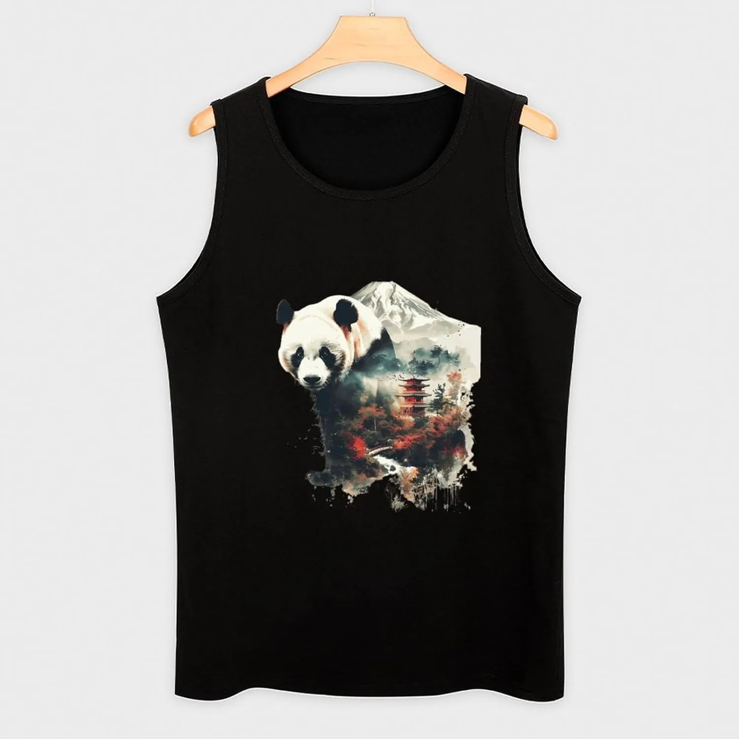 Panda Landscape Mountain Mens Tank Top Cotton Undershirt Crewneck Sleeveless Shirt for Summer